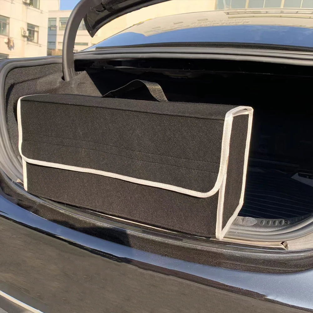 KKJOY Thickened Black Felt Car Trunk Storage Box Folding Debris Sorting Organizer for Vehicle Boot Space