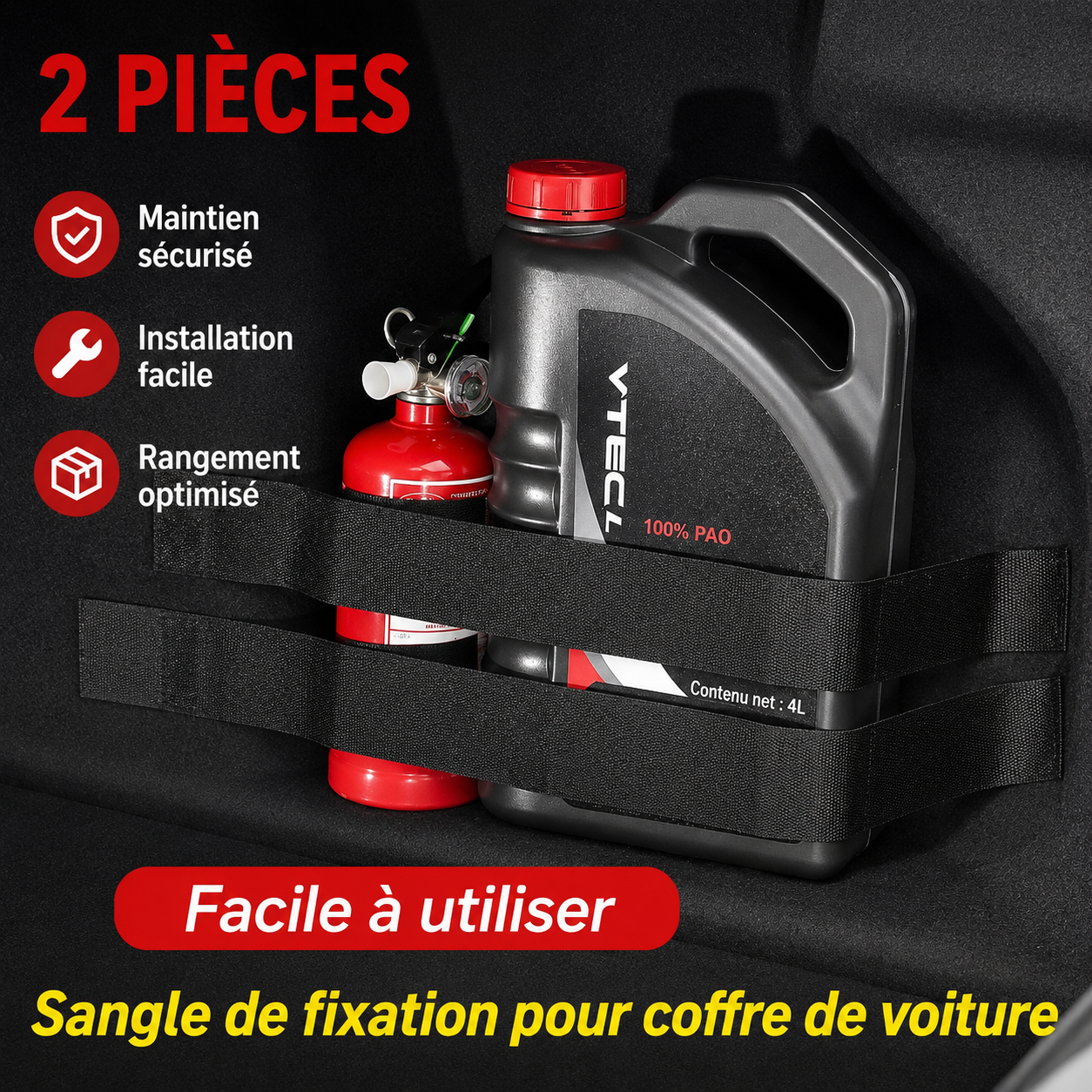 Sangle de Fixation Élastique pour Coffre de Voiture