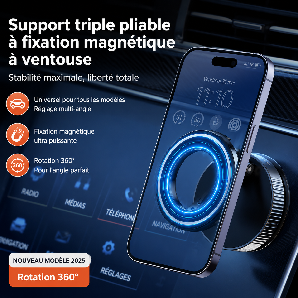 Support Téléphone Magnétique 360° Ultra Stable | CARFIT