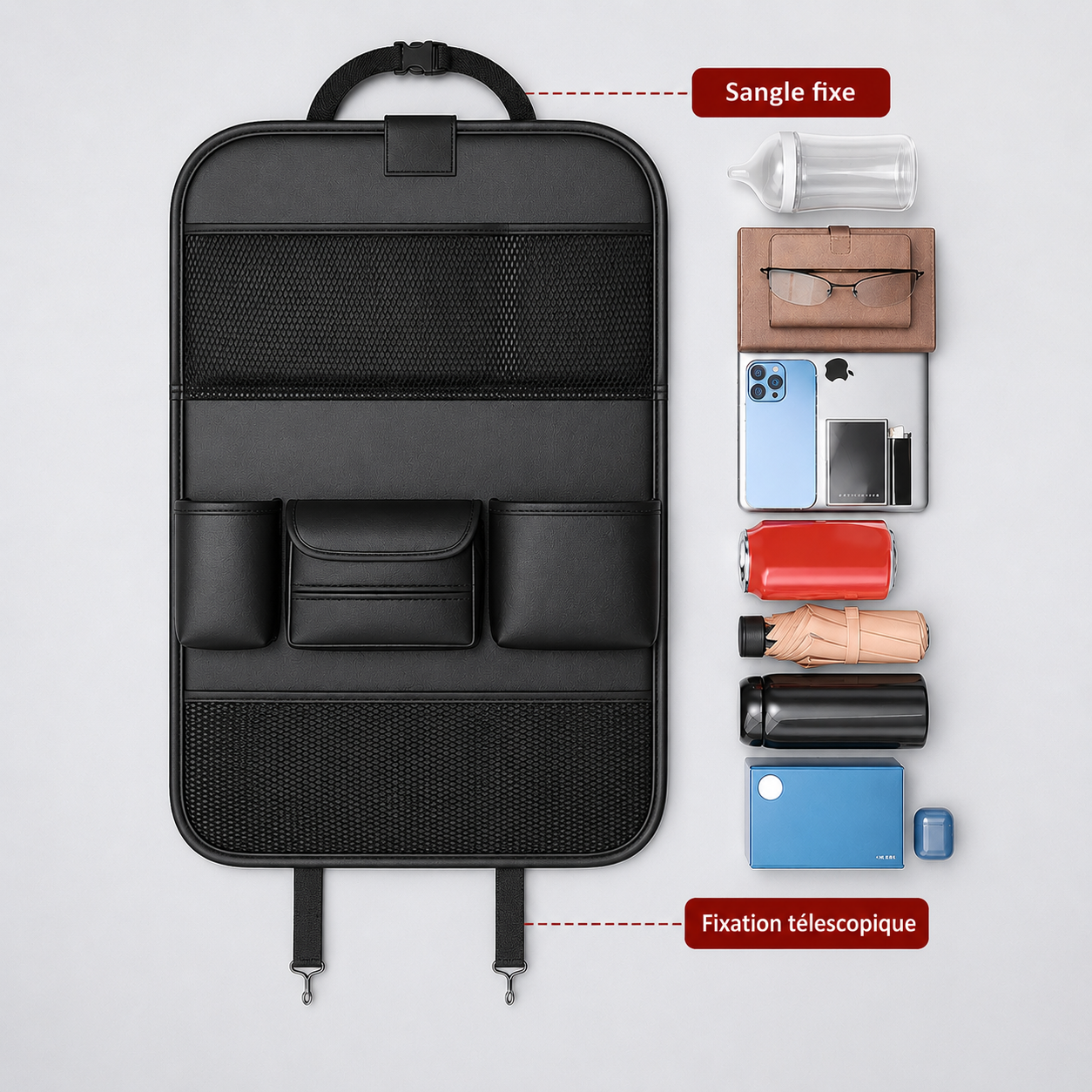 Organisateur de Voyage pour Voiture – Rangement & Tablette Intégrée