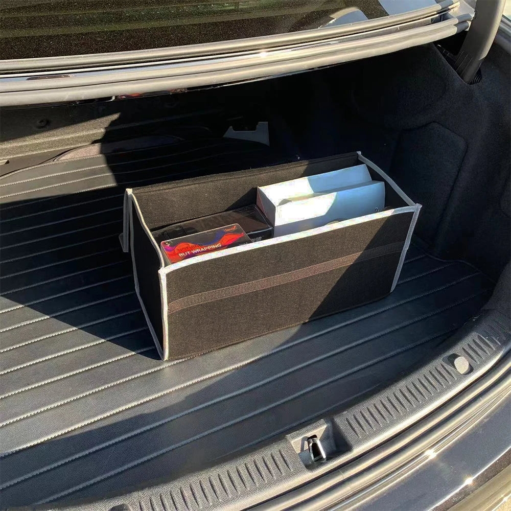 KKJOY Thickened Black Felt Car Trunk Storage Box Folding Debris Sorting Organizer for Vehicle Boot Space